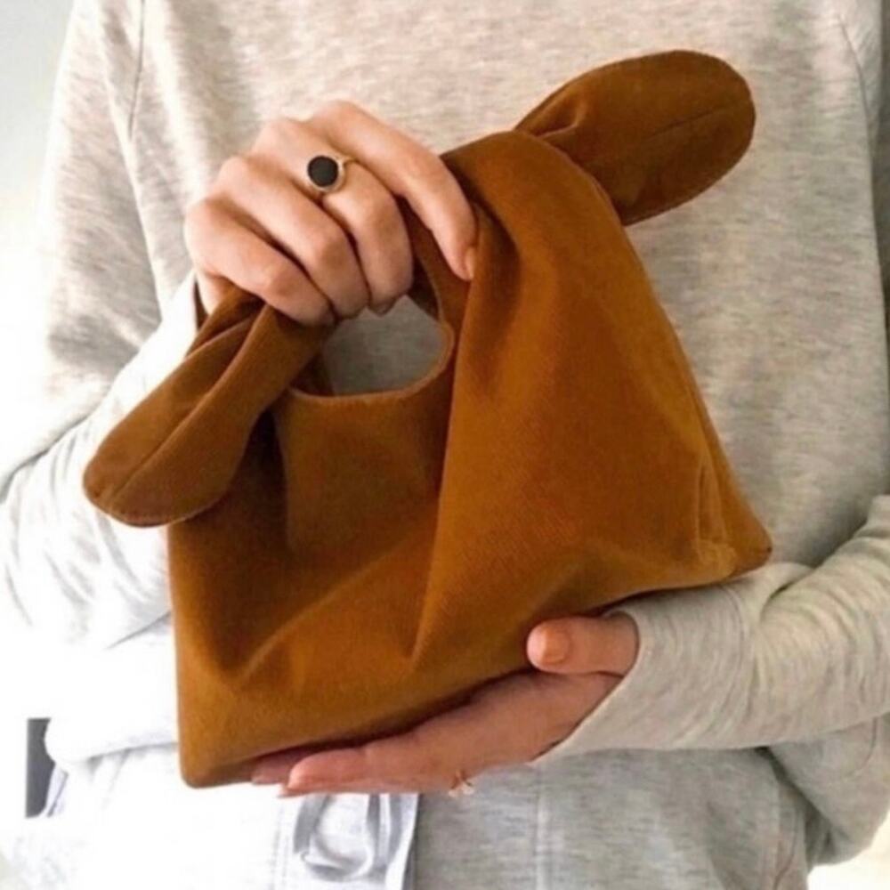 Merit Womens Yellow Corduroy Open Tie Strap Tote Bag 90s style